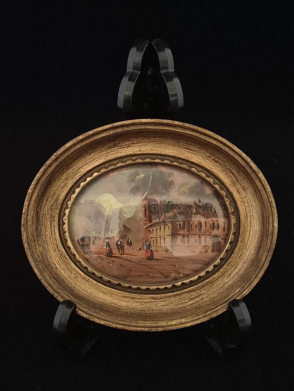 Mini Art Vintage Signed Hand-Painted Village Town Scene